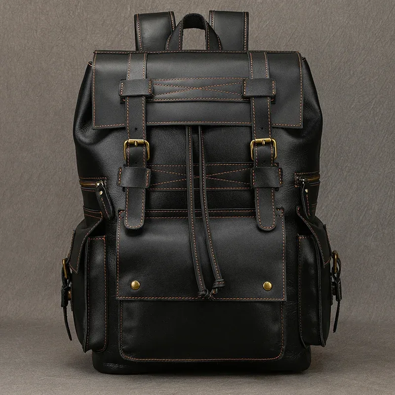luufan-sac à dos en cuir véritable de grande capacité pour homme, sac à dos pour ordinateur portable 17 pouces, sac à bandoulière multifonction, sac à dos de voyage pour homme