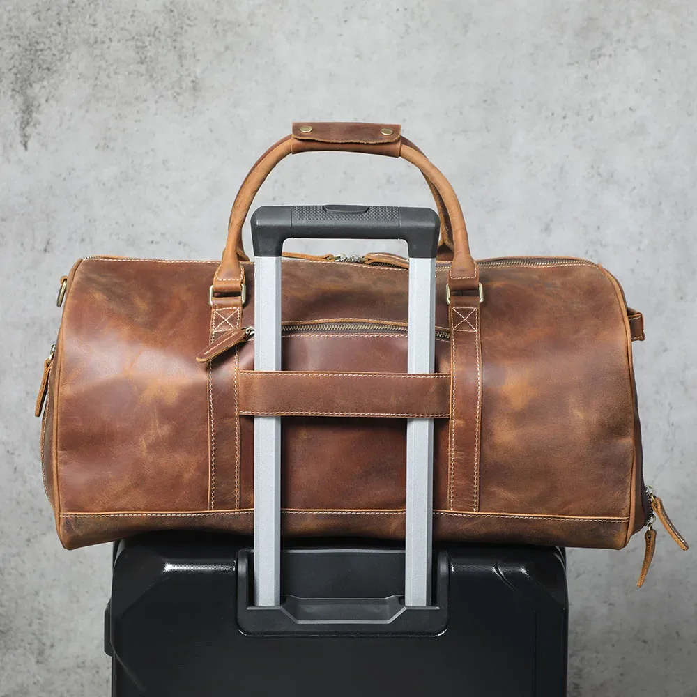 sac de voyage pour homme en cuir pleine fleur s.worker, multi-poches, grande capacité, sac de week-end, cuir pleine fleur