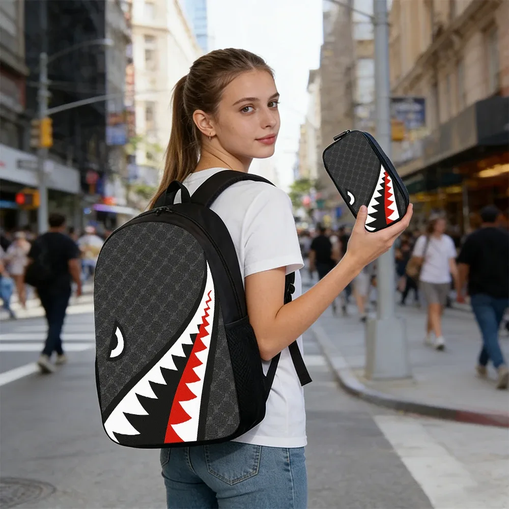 sac dos polyester mâchoire requin fond noir usage voyage école aventures quotidien petit sac assorti