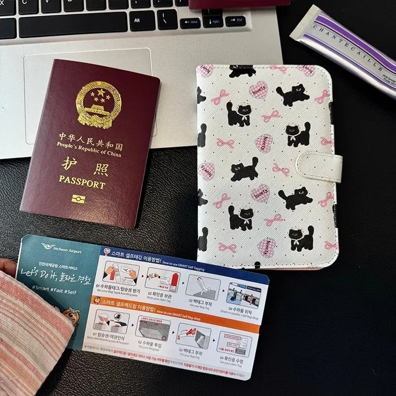 mignon nœud chien imprimé hommes femmes étanche porte-passeport couvre étui voyage pu carte de crédit portefeuille passeport livre passeport couverture