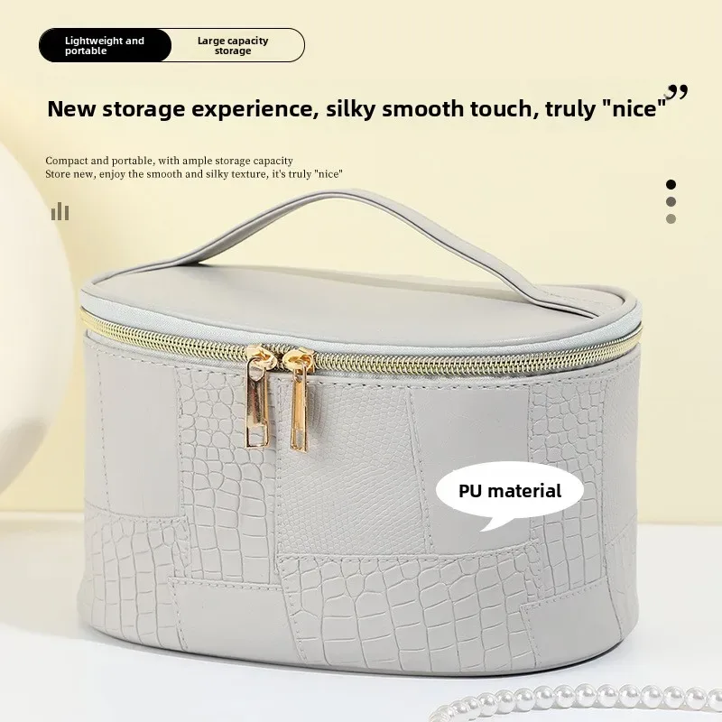 nouvelle trousse de maquillage élégante en pu imperméable grande capacité, sac de rangement portable de voyage à motif crocodile pour un style décontracté