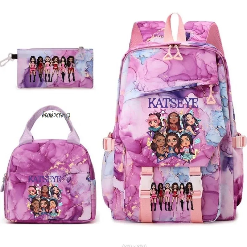 nouveaux sacs à dos katseye à imprimé amusant, 3 pièces/ensemble, sac d'école pour étudiants, sac de voyage pour adolescents, filles et garçons, sacs à lunch, sac à dos