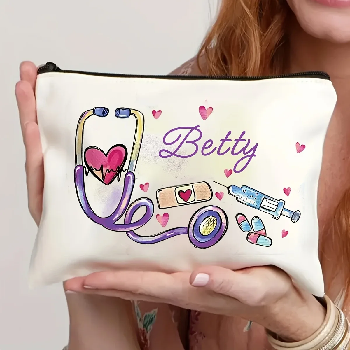 1 pièce trousse de maquillage personnalisable diy avec motif infirmière, cadeau créatif pour la journée des infirmières, meilleur cadeau pour les amis et les meilleures amies