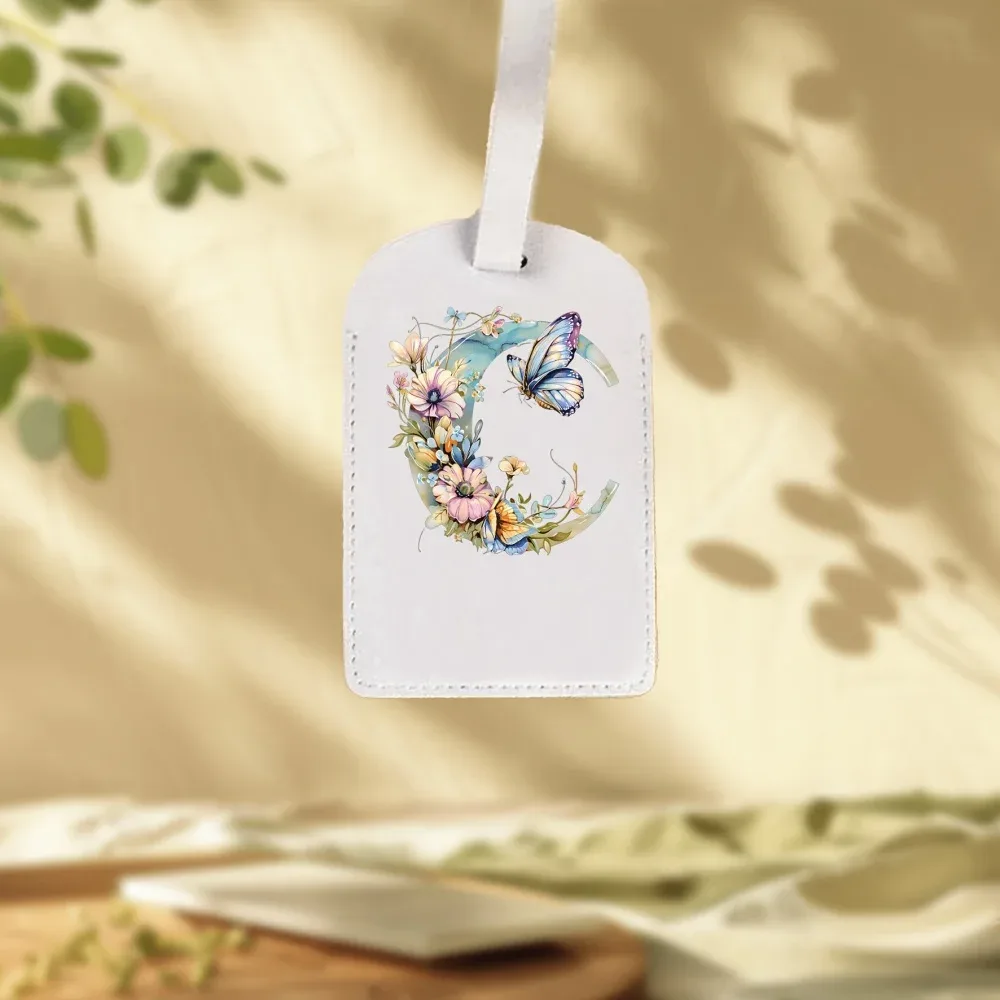étiquettes de bagages blanches personnalisées adaptées aux valises, aux vêtements et aux bijoux - nom/logo/texte, 26 étiquettes florales et alphabétiques