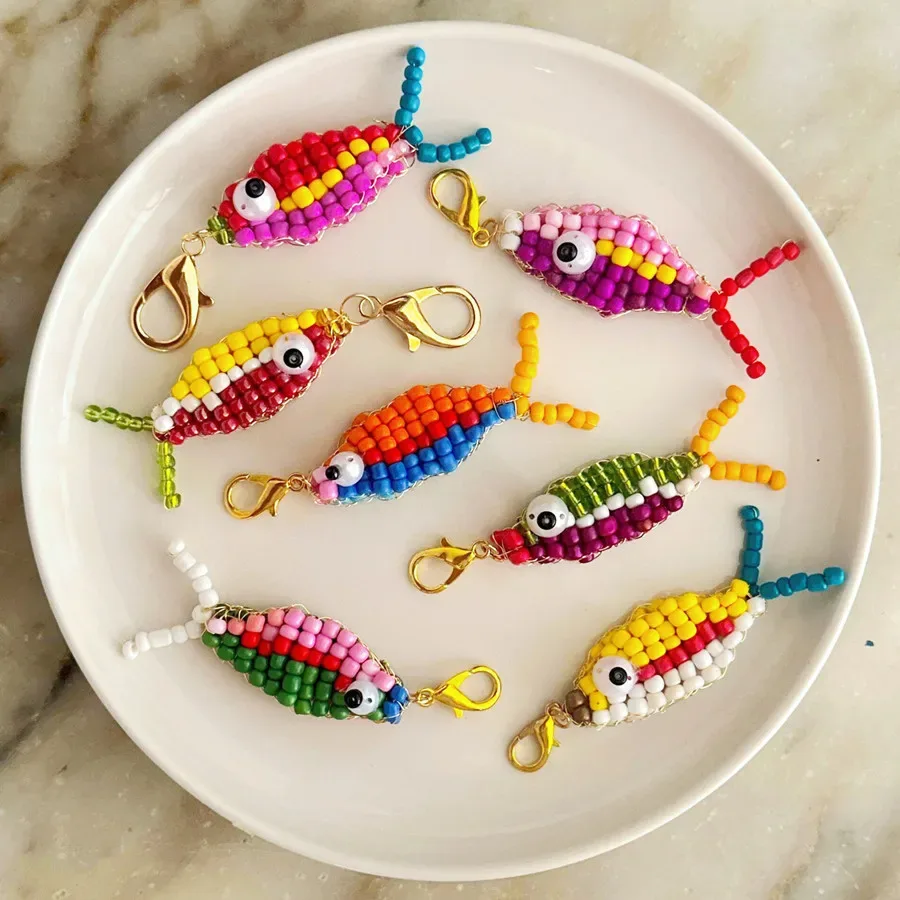 Sac à dos en forme de poisson en perles fait à la main, pendentif à fermeture éclair, décoration suspendue pour filles, porte-clés d'étudiant, accessoires de bricolage, ornements