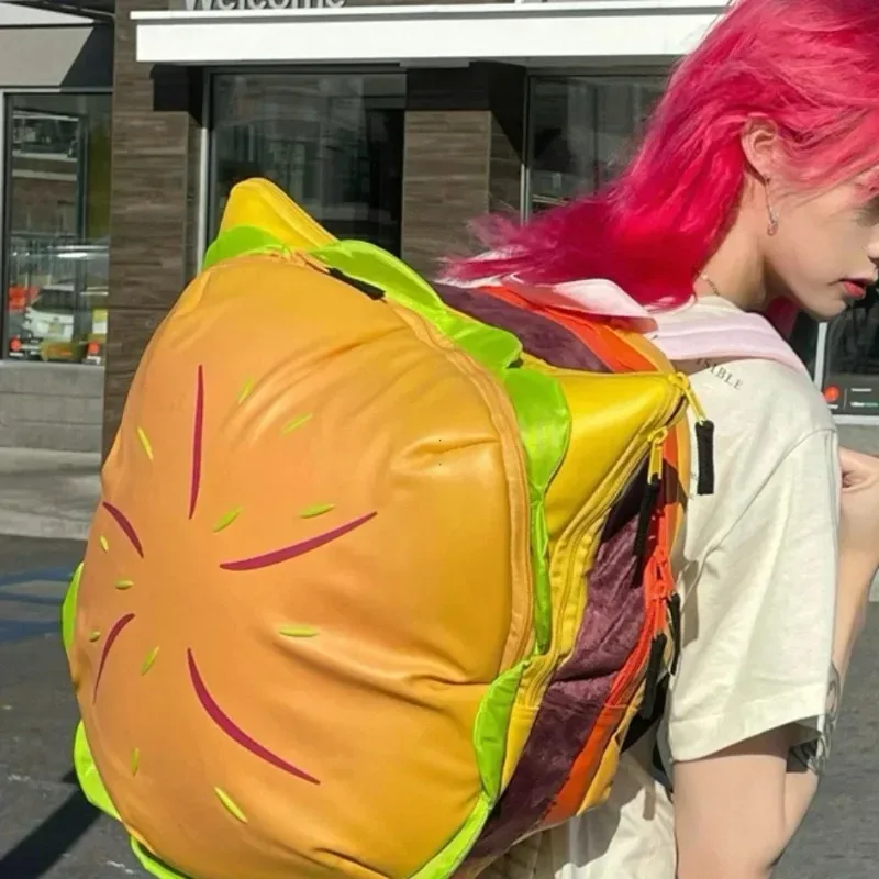 pu élégant hamburger sac à dos ordinateur portable stockage fermeture éclair portable fourre-tout décontracté cheeseburger sac à dos pour unisexe voyage vacances en plein air