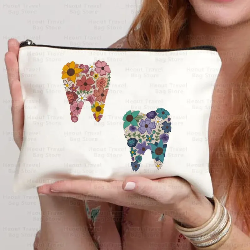 sac de dessin animé de dents pour femmes, pocommuniste de maquillage cosmétiques kawaii, trousse à crayons pour enfants, sacs de toilette en toile de voyage, poudres de golf, 2023