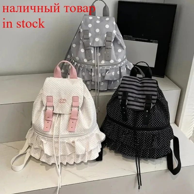 volants épissés mochilas mujer imprimé à pois mochila haute capacité sac vacances voyage sac à dos nouveaux sacs en toile pour femme