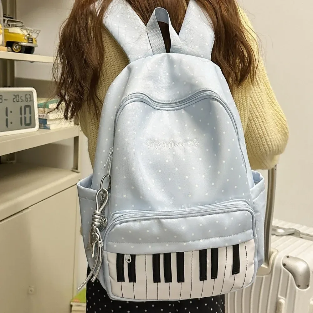 nouveau sac à dos à pois grande capacité, multifonctionnel, léger, motif touches de piano, noir, mochilas sports