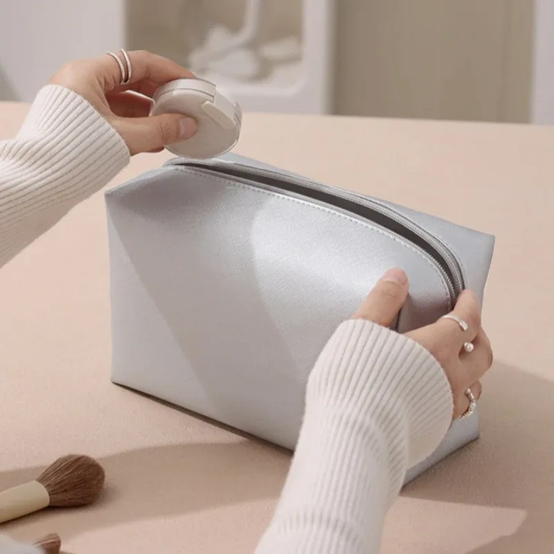 sacs à cosmétiques de couleur unie pour femmes, sac de rangement de maquillage portable de voyage, pochette de toilette à fermeture éclair