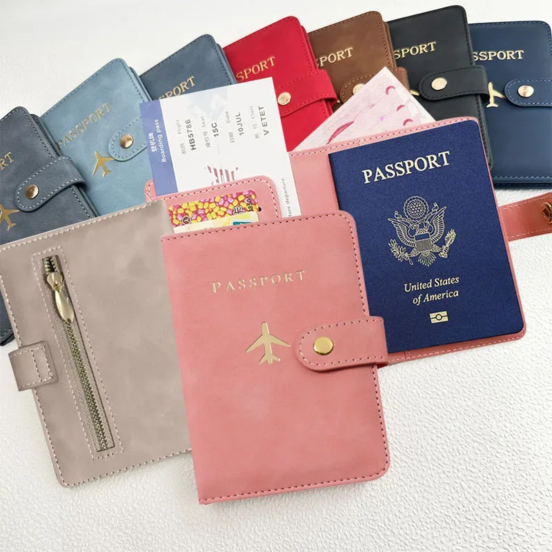porte-passeport en cuir pu imprimé avion pour hommes et femmes avec poche zippée et emplacement pour carte sim, portefeuille pour documents de voyage