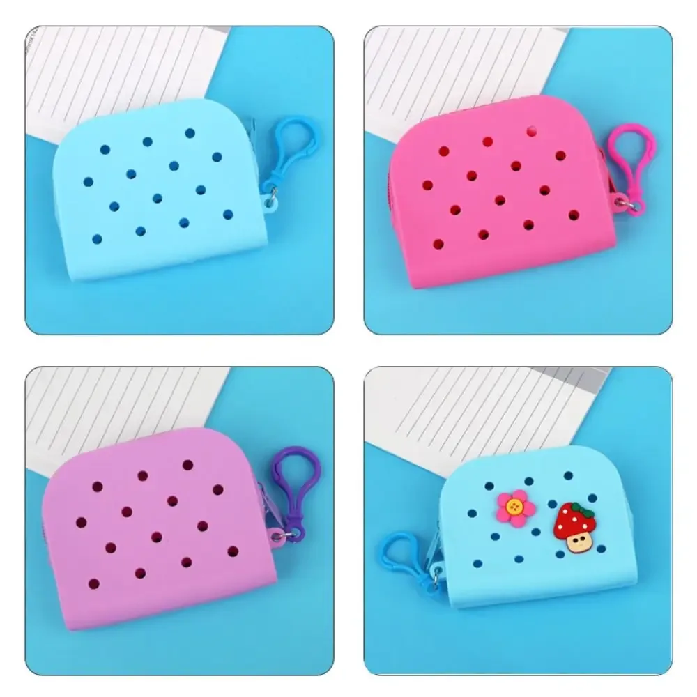 portefeuille à mini trous en silicone souple, porte-monnaie à fermeture éclair, porte-cartes, sac d'argent pour femmes et filles, sac de rangement en poudre à fermeture éclair