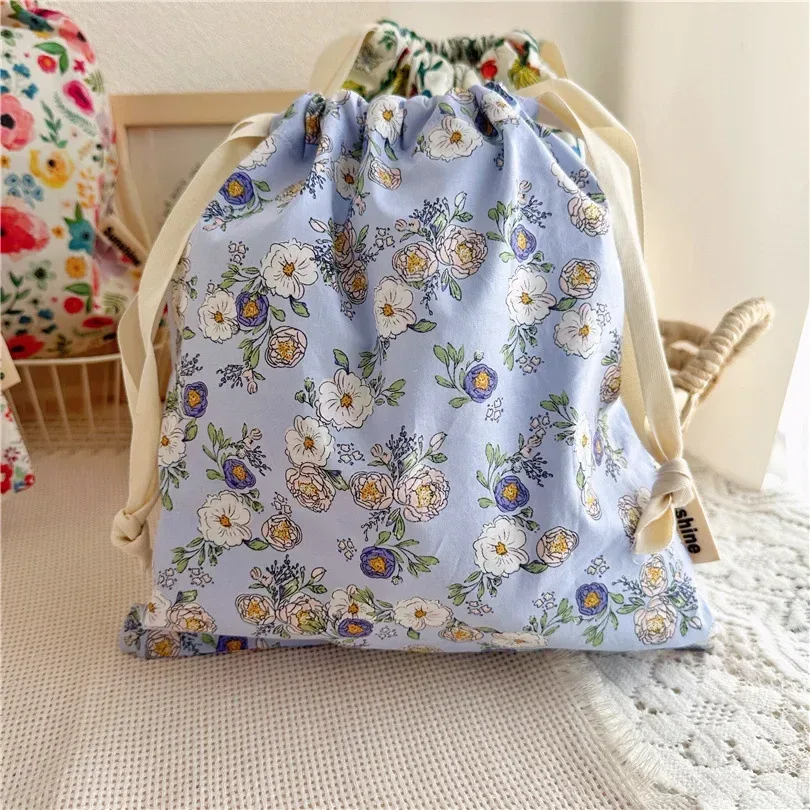 organisateur portable pour sous-vêtements chaussettes soutien-gorge coton sac de maquillage voyage sacs à cordon ins fleur impression vêtements sacs à cosmétiques 2024