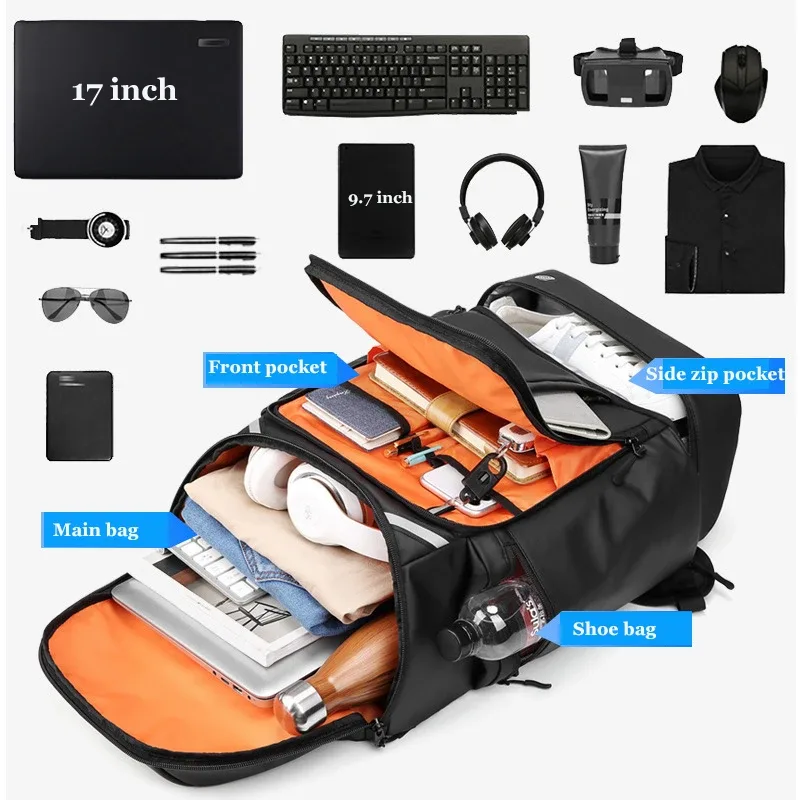 sac à dos de voyage pour hommes, grande capacité, sac à dos de randonnée, sac à dos d'affaires pour ordinateur portable 17 pouces, sac à dos de randonnée 50l, sac à dos tendance avec compartiment à chaussures