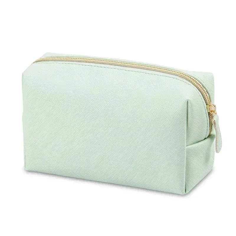 sac de maquillage pour femmes en cuir pu imperméable, couleur unie, trousse de toilette de voyage, organiseur de rangement cosmétique portable