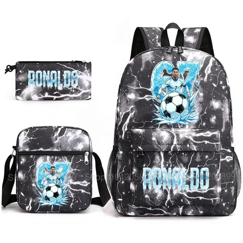 sac à dos cr7 ronaldo football 67 imprimé, sac d'école avec sac à bandoulière et trousse à crayons pour étudiants garçons, cadeau, sac à dos de voyage quotidien