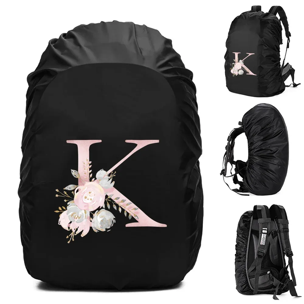 housse de pluie imperméable pour sac à dos 20-70l, motif fleurs roses et lettres, pour sports de plein air, cyclisme, sécurité, mode, camping, randonnée