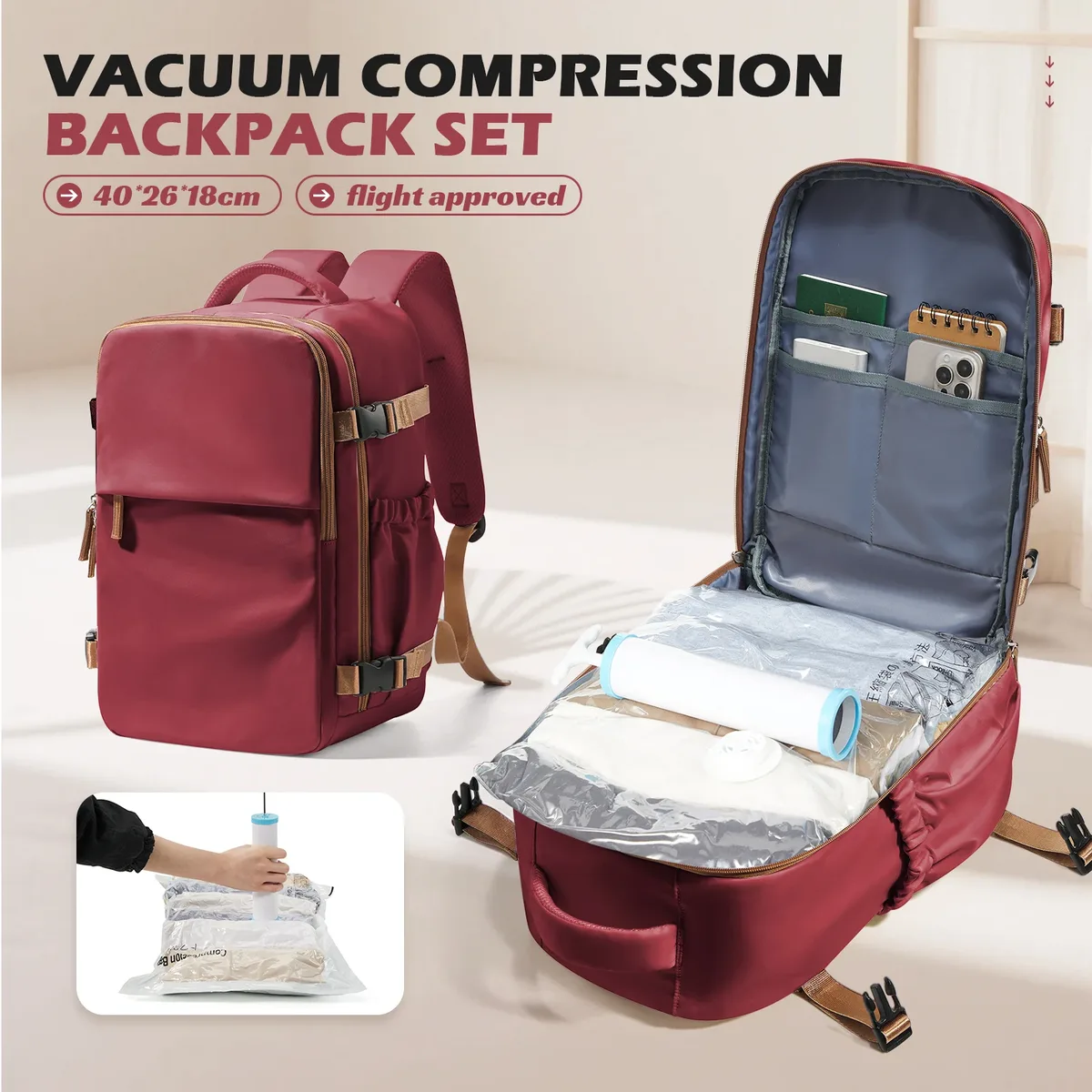 sac à dos d'aviation wizzair 40x30x20, sacs de rangement sous vide avec sac à dos de voyage pour hommes et femmes, sac à dos pour ordinateur portable ryanair pour le travail