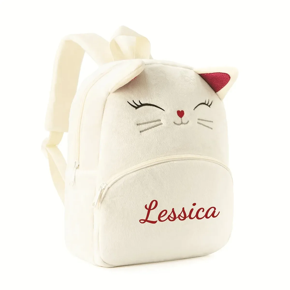 sac à dos chat de dessin animé avec nom personnalisé pour filles, conception de texte brodé, idéal pour les voyages à l'école/à l'extérieur, sac de loisirs et retour à