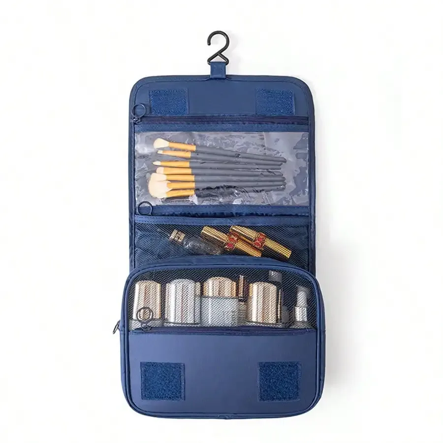 trousse de toilette de voyage de style coréen, trousse de maquillage, trousse à crochet, trousse de rangement multifonctionnelle de grande capacité avec compartiment séparé pour les articles secs et humides.
