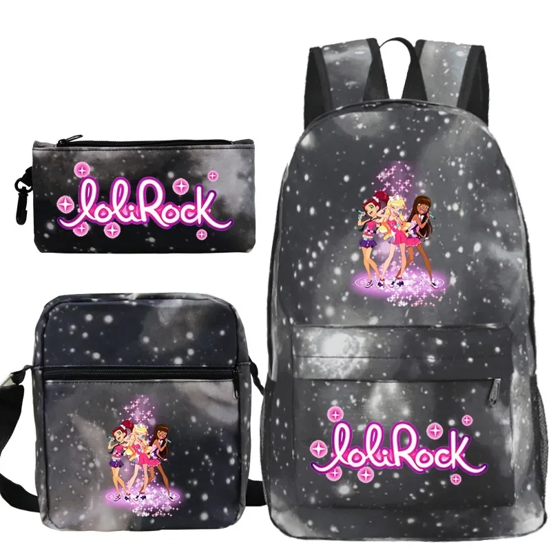 ensemble de sac à dos lolirock mignon pour garçons et filles, sacs d'école animés, sac à dos de voyage pour hommes et femmes, cadeau pour adolescents, 3 pièces