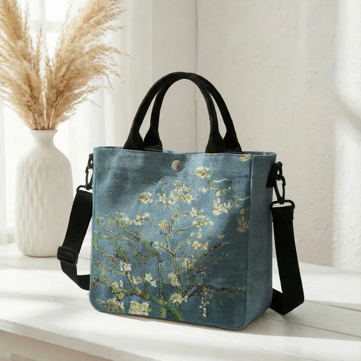 sac fourre-tout en toile avec peinture à l'huile van gogh almond blossom, bandoulière amovible, sac à main pour femme, pour les courses quotidiennes