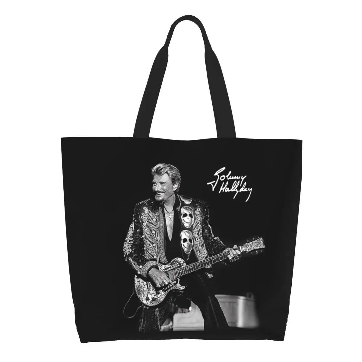 impression de mode johnny hallyday shopping sacs fourre-tout réutilisable lin épaule shopper chanteur français rock musique sac à main