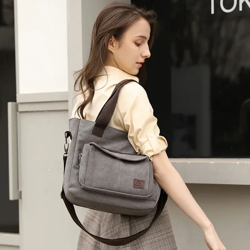 grand sac à main fourre-tout en toile pour femmes, petit sac à bandoulière pour voyage, travail, multi-poches, poignée supérieure, sacoches de travail avec fermeture éclair