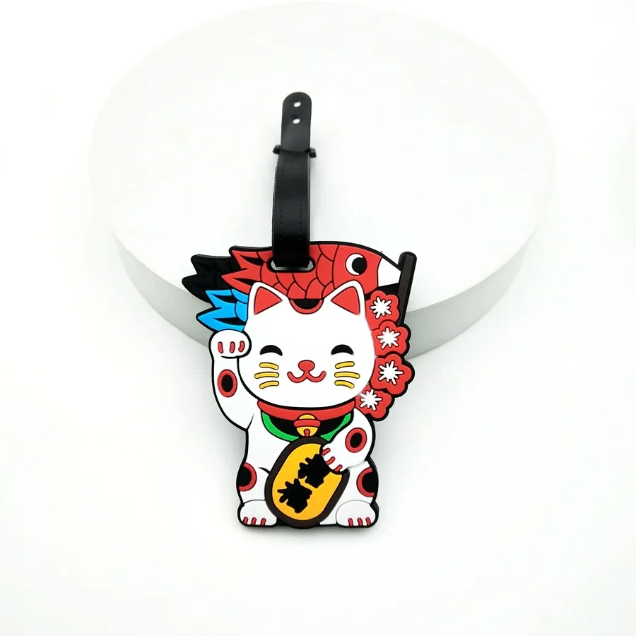 1 pièce/2 pièces/3 pièces zhaocai chat étiquette de bagage pendentif voyage essentiel aéroport bagages anti perte étiquette d'identification nom de bagage unisexe