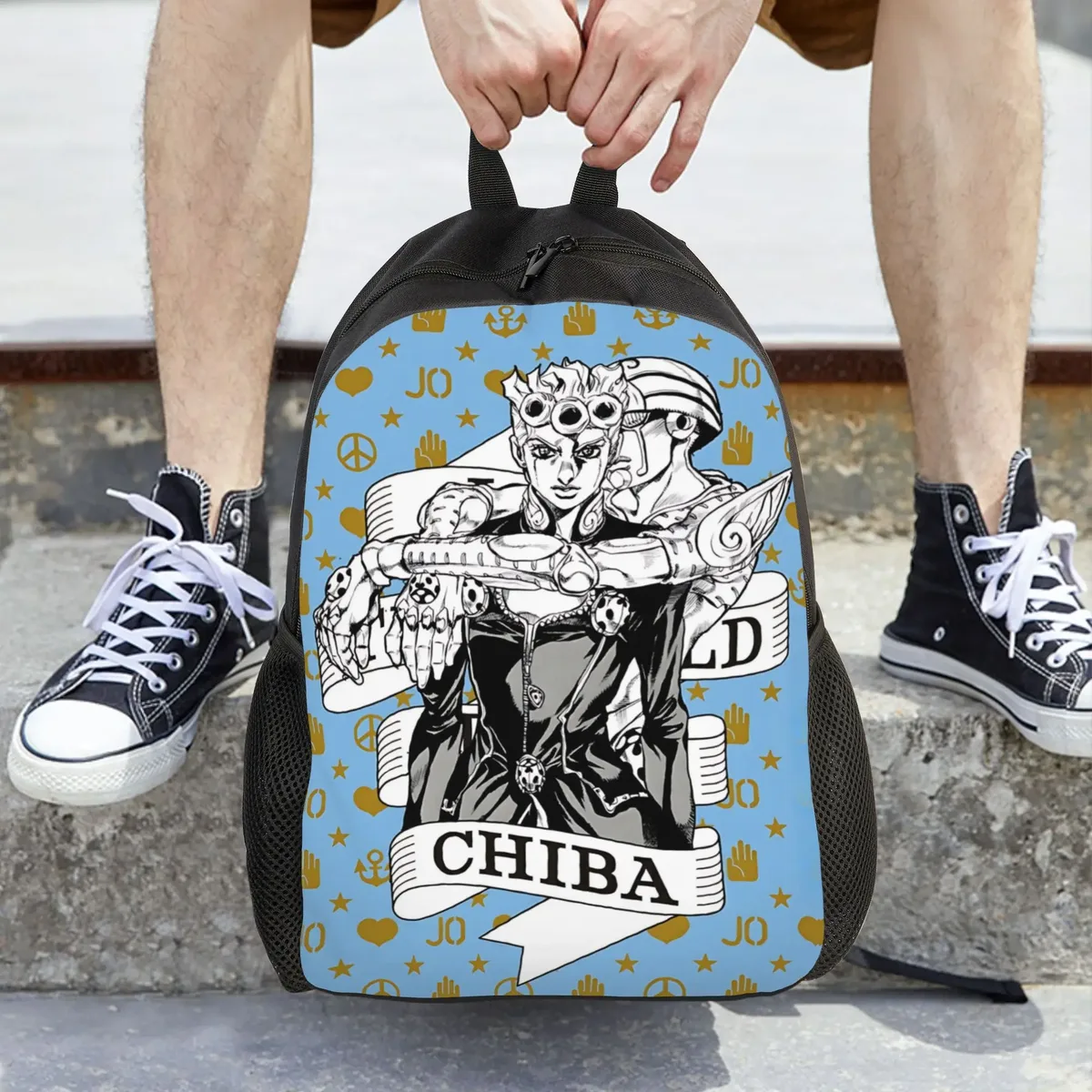 sac à dos jojo's bizarre adventure world, sac ita, sac à dos décontracté pour le camping avec fermeture éclair, motif anime jojo
