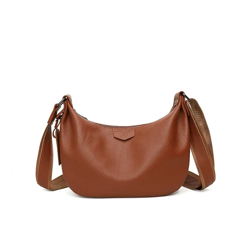nouveaux sacs pour femmes en cuir véritable 100%, sacs à main sous le bras, couleur unie, sac à main pour les trajets quotidiens, sac à bandoulière portable réglable en forme de demi-lune pour femmes