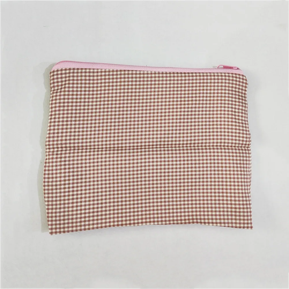 sac de maquillage à carreaux avec fermeture éclair, pochette de rangement en coton, sac à cosmétiques de grande capacité, sac de rangement portable pour femmes, sac à main simple