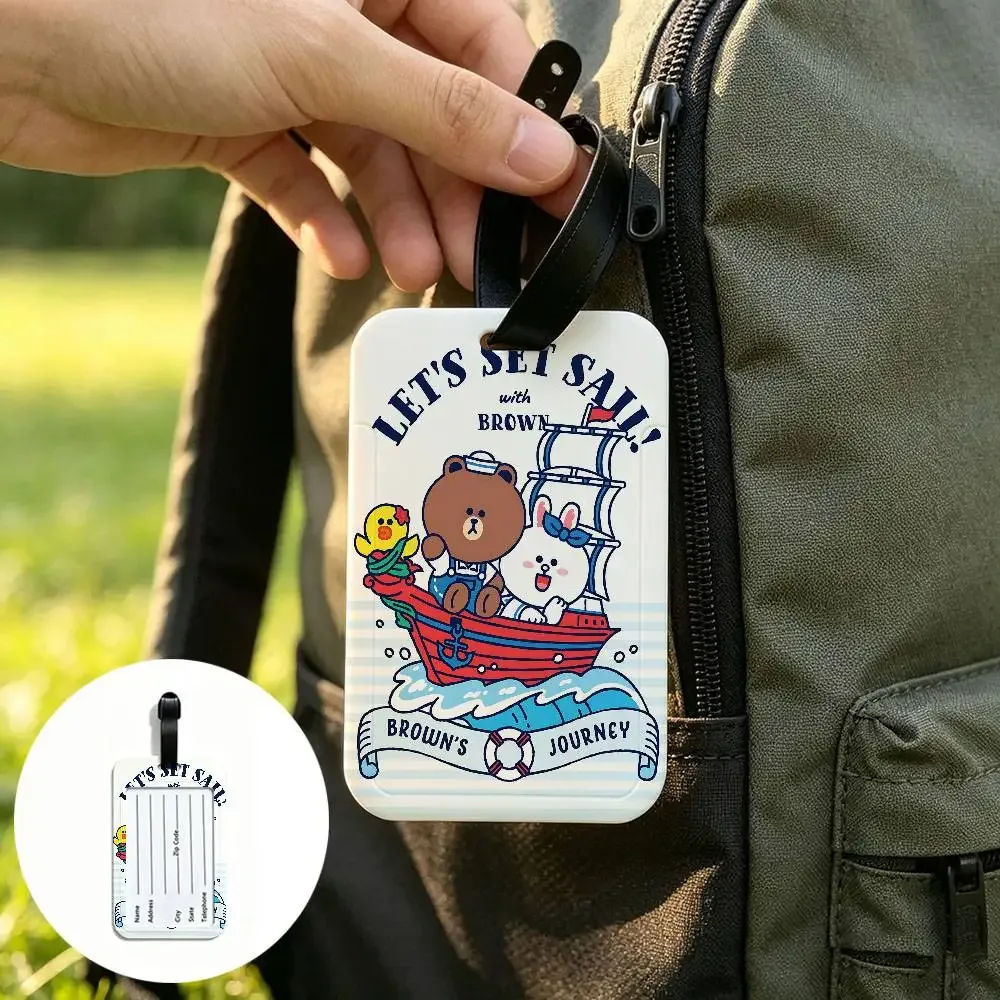 l-line animation friends étiquette de bagage universelle en pvc anti-perte avec carte d'information pour valise et sac à dos