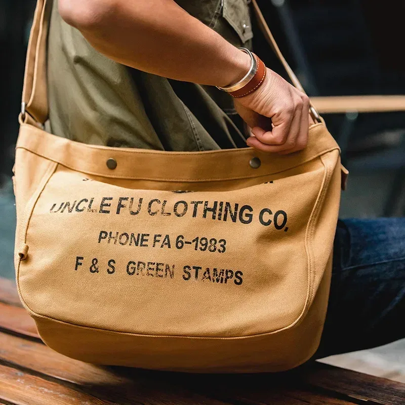 maden unisexe style vintage grande capacité toile sac lettre imprimé bandoulière ordinateur sac messager épaule sacs de voyage