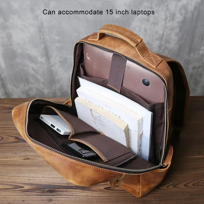 sac à dos vertical en cuir véritable pour homme, sac d'ordinateur classique rétro, couche supérieure en cuir de vachette, grande capacité, jlfgpj