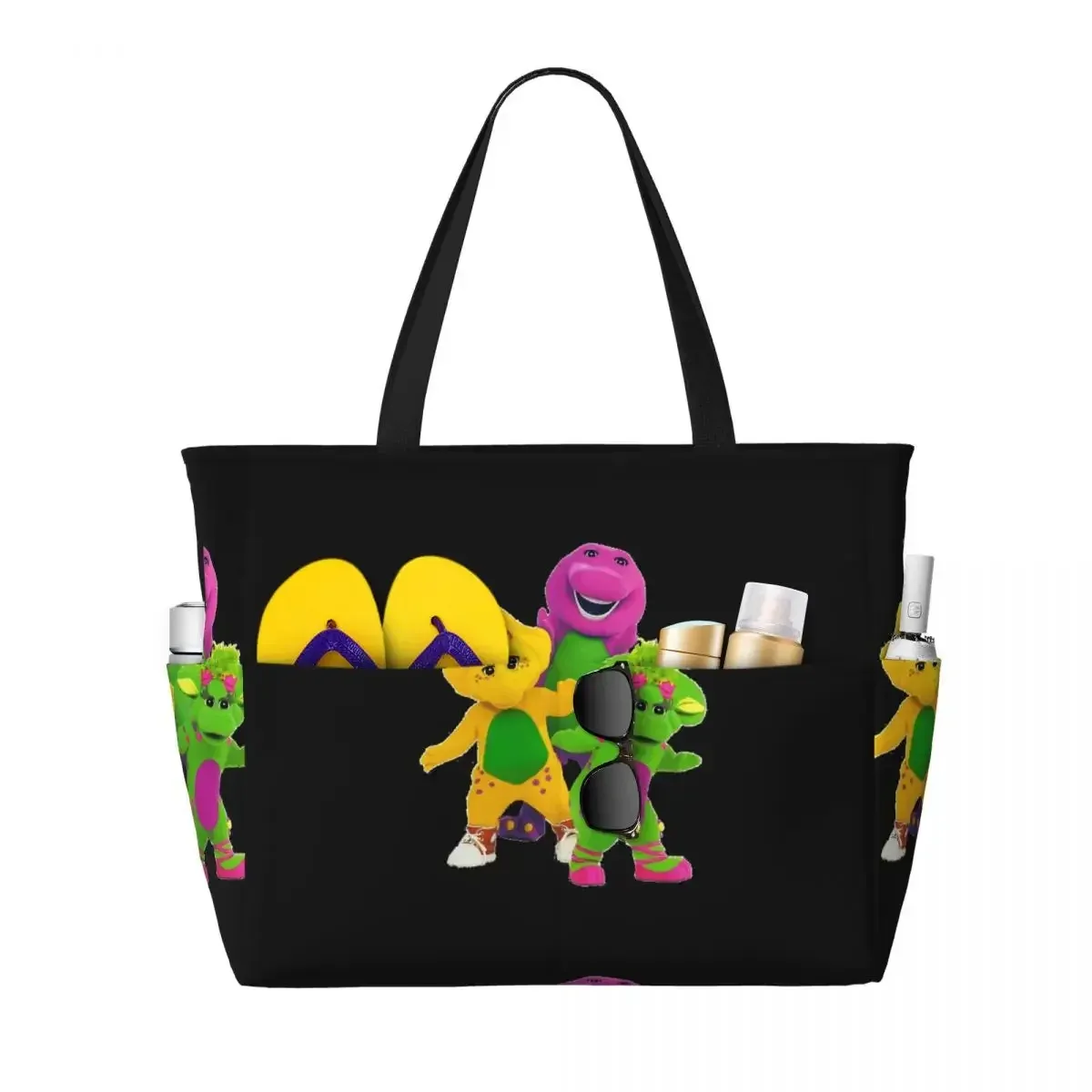 sac voyage polyester motifs personnages animés sacoche noire poches latérales grande poche avant usage voyage sport plage yoga