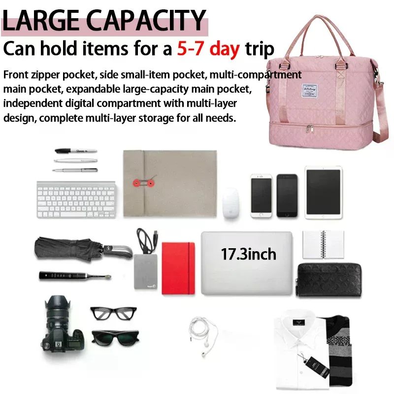 sac polochon de voyage à la mode, étanche, extensible, grande capacité, sac de voyage pour femmes, sac de sport