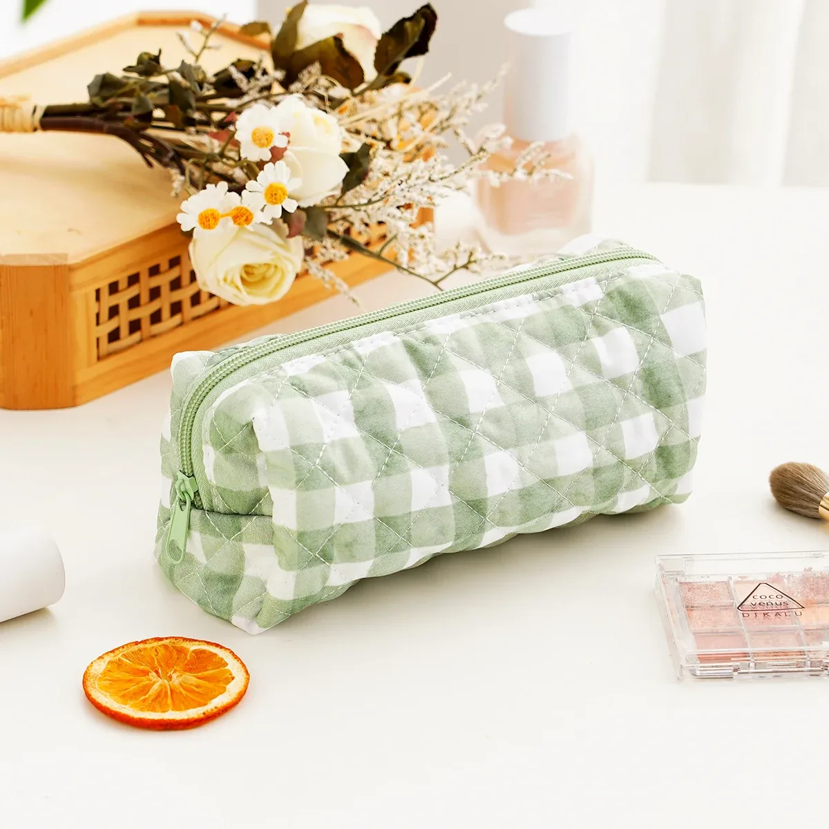 elinfant 1 sac de rangement matelassé imprimé floral, grande trousse de maquillage de voyage esthétique