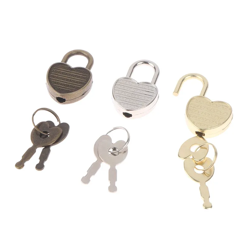 cadenas verrouiller métal forme coeur clé noir argent doré hautequalite voyage usage sécurité bagage journal boitebijoux collectible