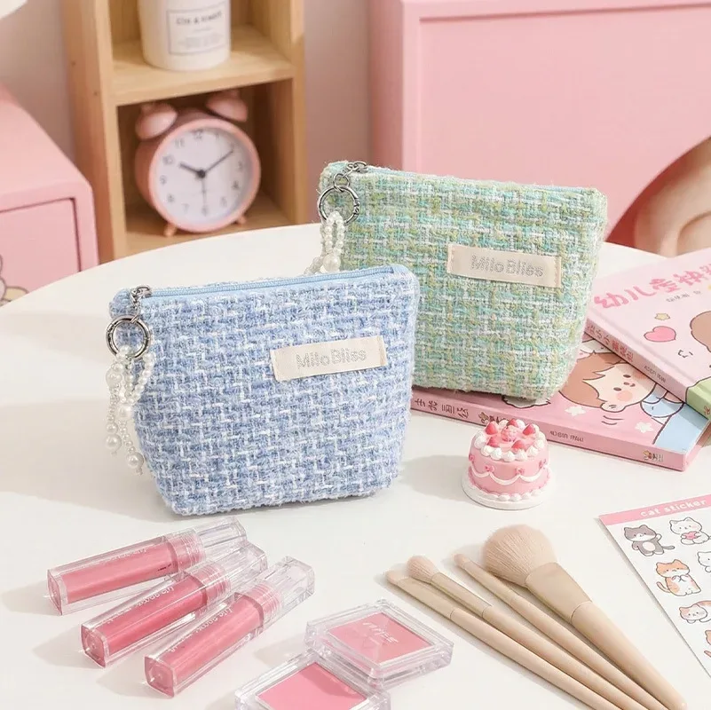 trousse de maquillage coréenne exquise pour femmes, sac à main portable compact multifonctionnel, sac de rangement doux kawaii tendance et polyvalent pour monnaie