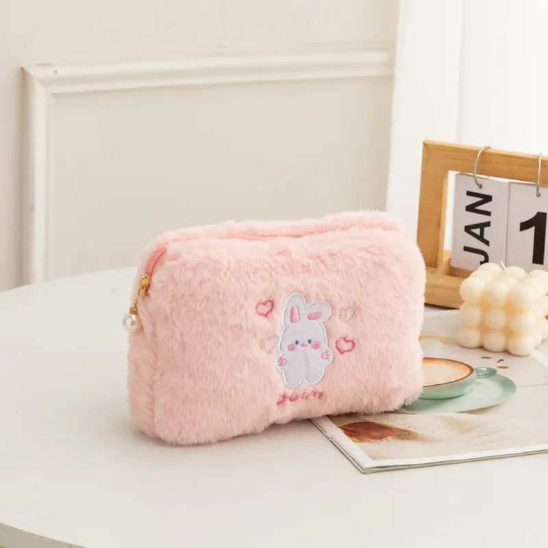 sac à cosmétiques en peluche pour filles, sac de rangement de grande capacité, porte-poudres de maquillage, cadeau pour filles, école coréenne, étudiant