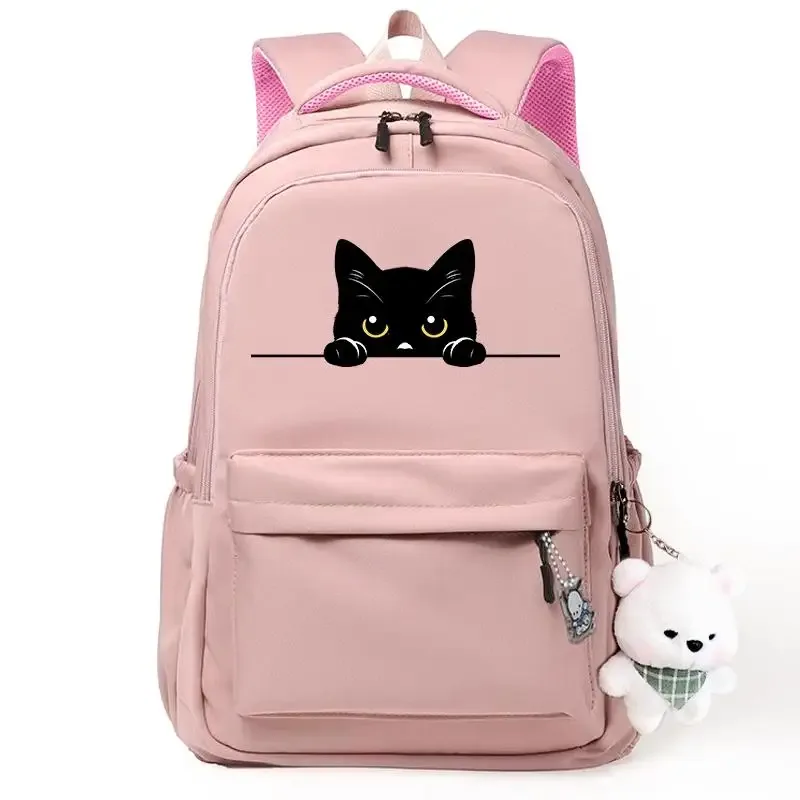 sac dos nylon noir dessin animé chats ours bandoulière arquée compartiment intérieur voyage école adolescents femmes hommes