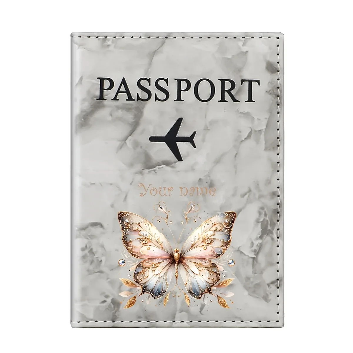 porte-passeport personnalisé avec nom, style rétro, motif papillon, en pu, avec un magnifique mélange de motifs papillon