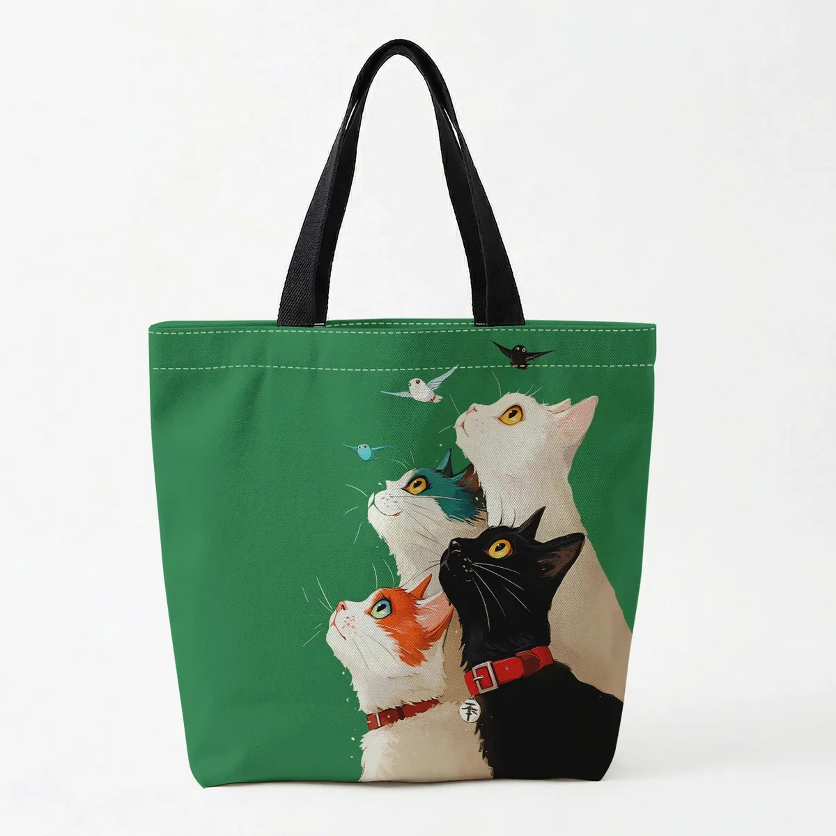 1 pièce, sac à main motif chat empilé, sac à main réutilisable et tendance, sac à main multifonctionnel, sac de shopping en toile imprimée