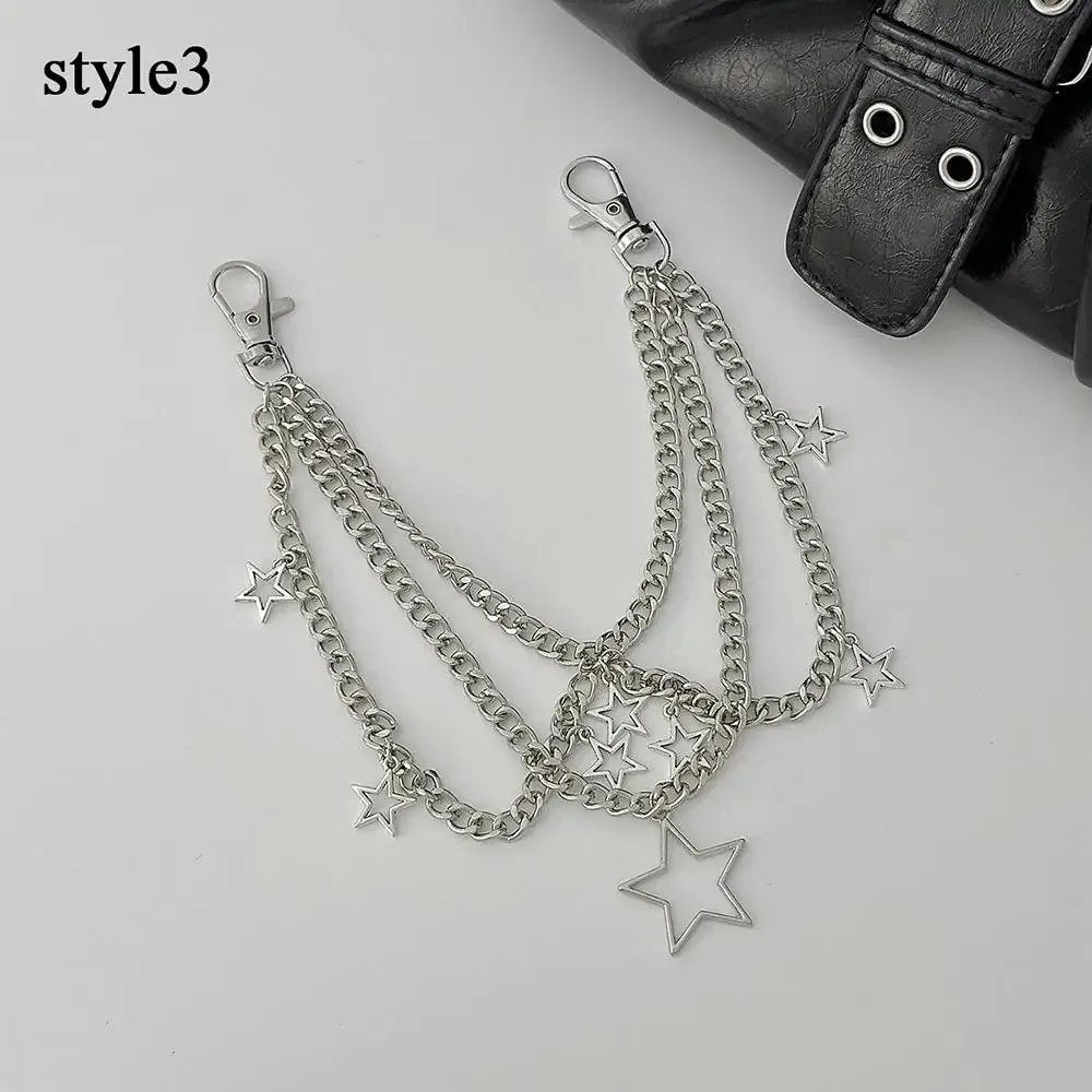 chaîne de sac en métal multicouche y2k, pendentif étoile, chaîne de sac à bandoulière punk rétro pour sac à main, accessoires de sac à nœud papillon en perles