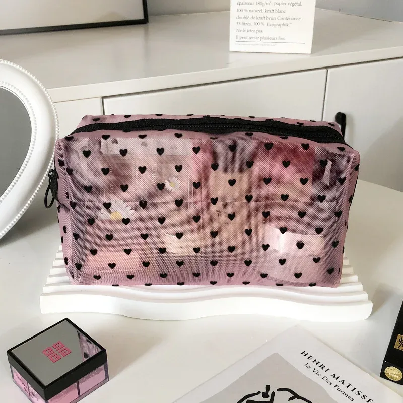 trousse de maquillage d'extérieur personnalisée en maille de nylon transparente, sacs à cosmétiques, pochette d'organisation de voyage, fermeture éclair, maquillage de plage, sac à main pour femmes