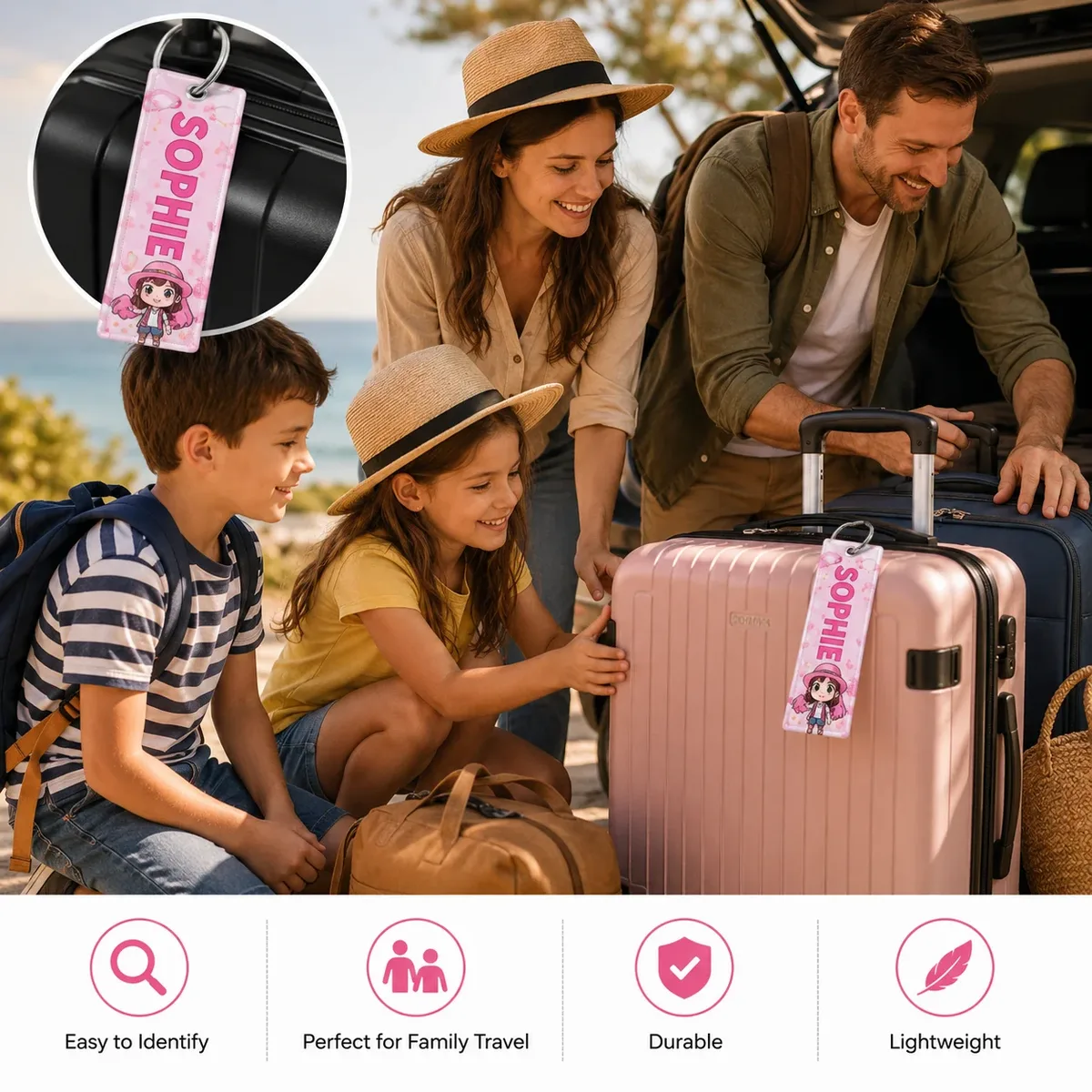 étiquette de bagage personnalisée avec dessin animé, logo personnalisé, nom, étiquette d'identification pour valise de voyage, sac à dos, accessoires, cadeau, 1 pièce
