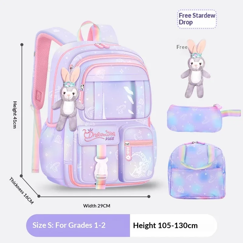 sac à dos d'école pour filles, 3 pièces, grande capacité, sac d'école pour enfants avec étui de transport pour crayons et repas, sac à dos de voyage, cadeau pour enfant