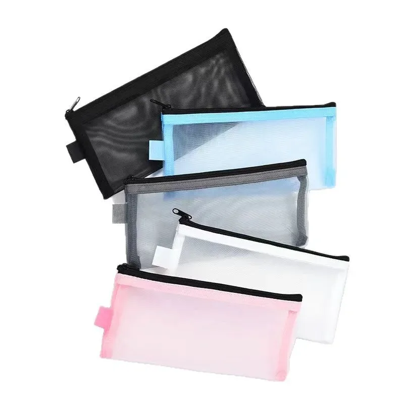 étui de voyage pour pinceaux de maquillage, trousse de toilette cosmétique, organisateur pour hommes et femmes, outils de beauté, pochette en maille à fermeture éclair, rangement de lavage, trousse à crayons