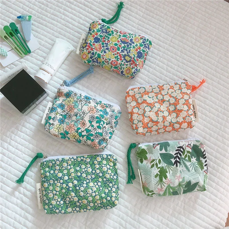 petit sac de maquillage cosmétique, mini sacs de rangement floraux en coton pour femmes, étui de maquillage pour rouge à lèvres, petit porte-monnaie pour enfants, pochette pour pièces de monnaie